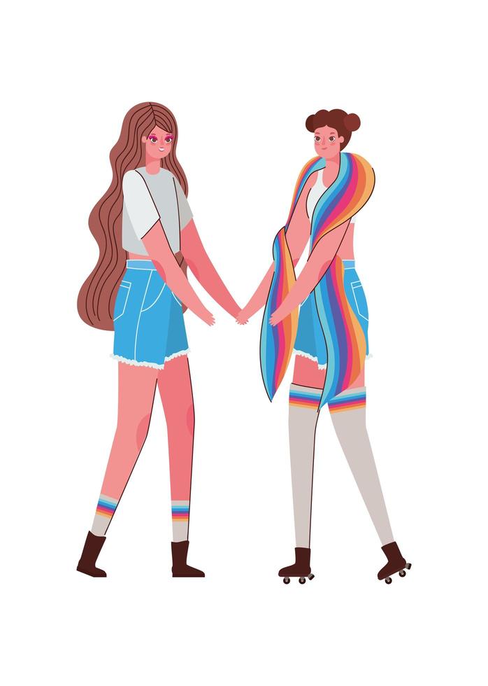 dessins animés de femmes avec des costumes et conception de vecteur de drapeau lgtbi