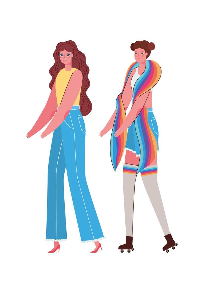 dessins animés de femmes avec des costumes et conception de vecteur de drapeau lgtbi