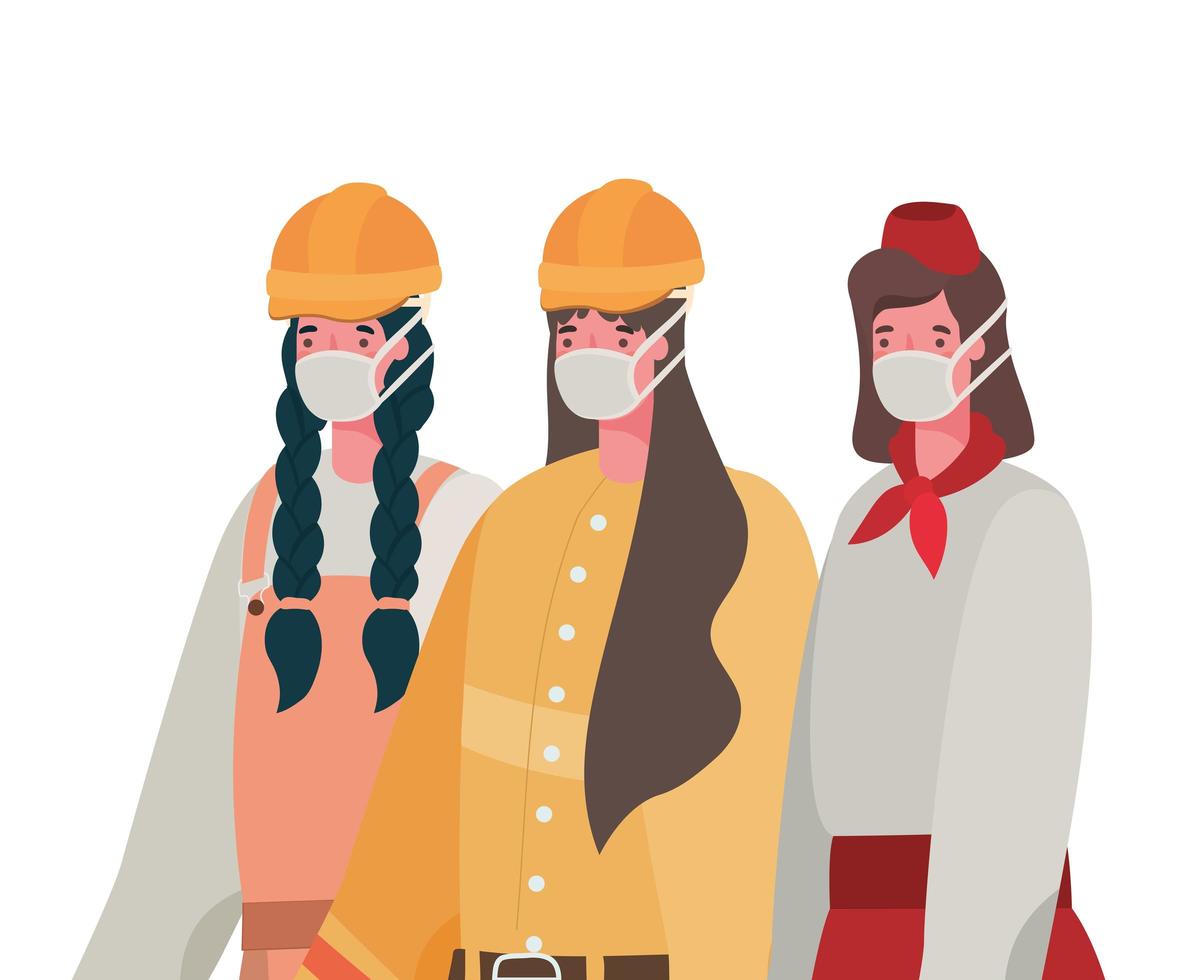 constructeurs féminins et serveuse avec conception de vecteur de masques