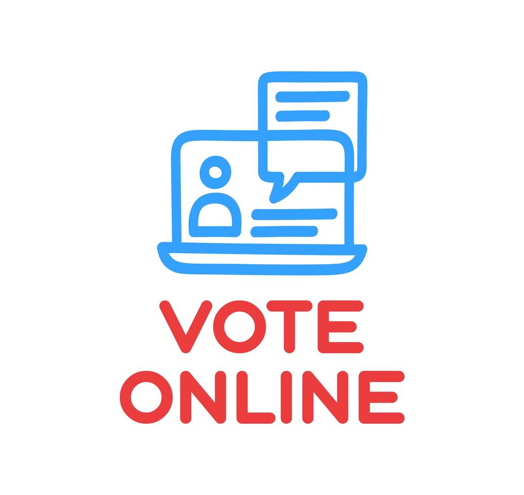 vote en ligne concept. vote électronique aux états-unis. bulle de discussion sur écran d'ordinateur portable et texte. élection présidentielle 2020 et illustration vectorielle de quarantaine coronavirus. vecteur