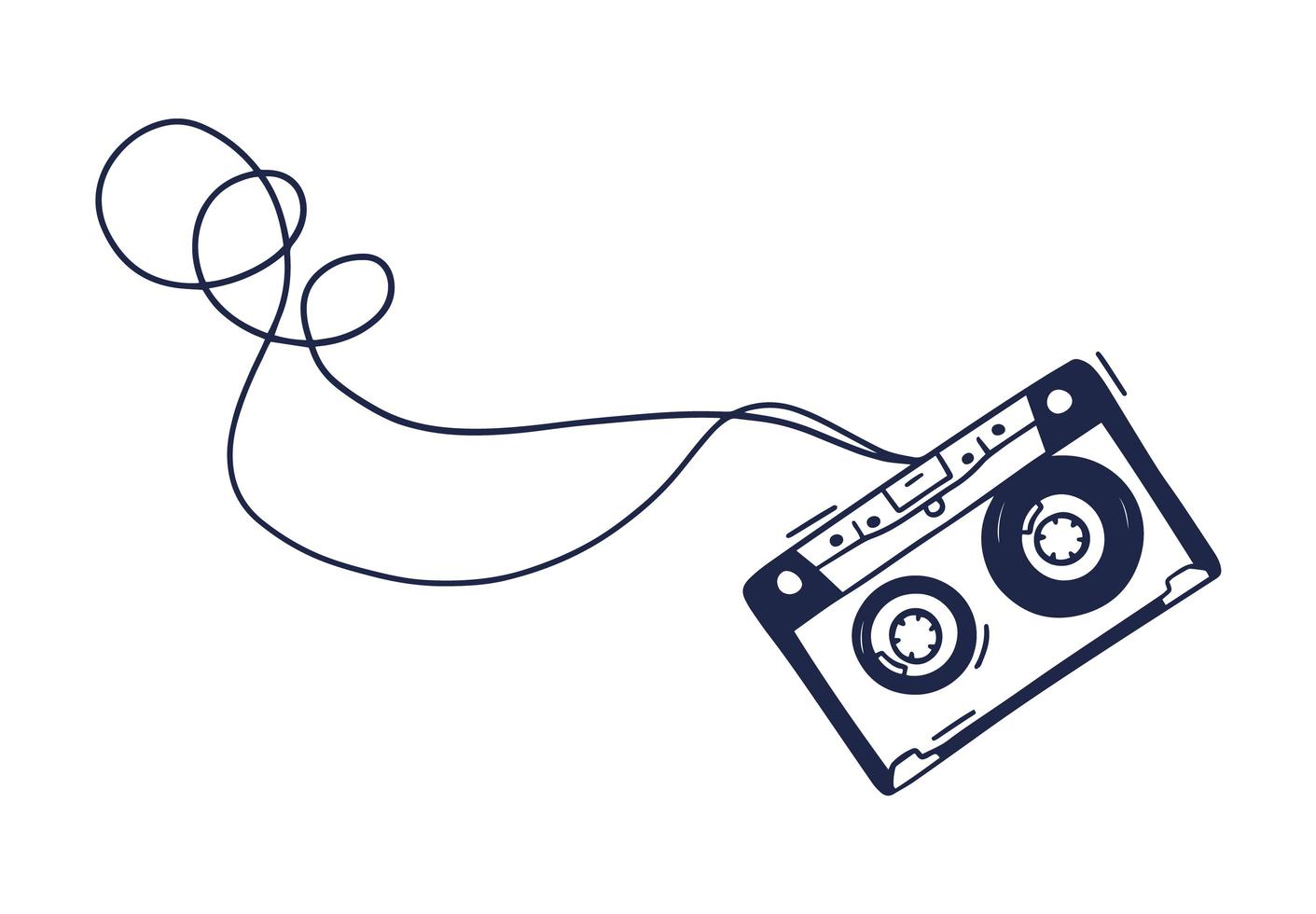 dessin illustration vectorielle de cassette audio à la main. cassette de musique de griffonnage dans un style doodle vecteur