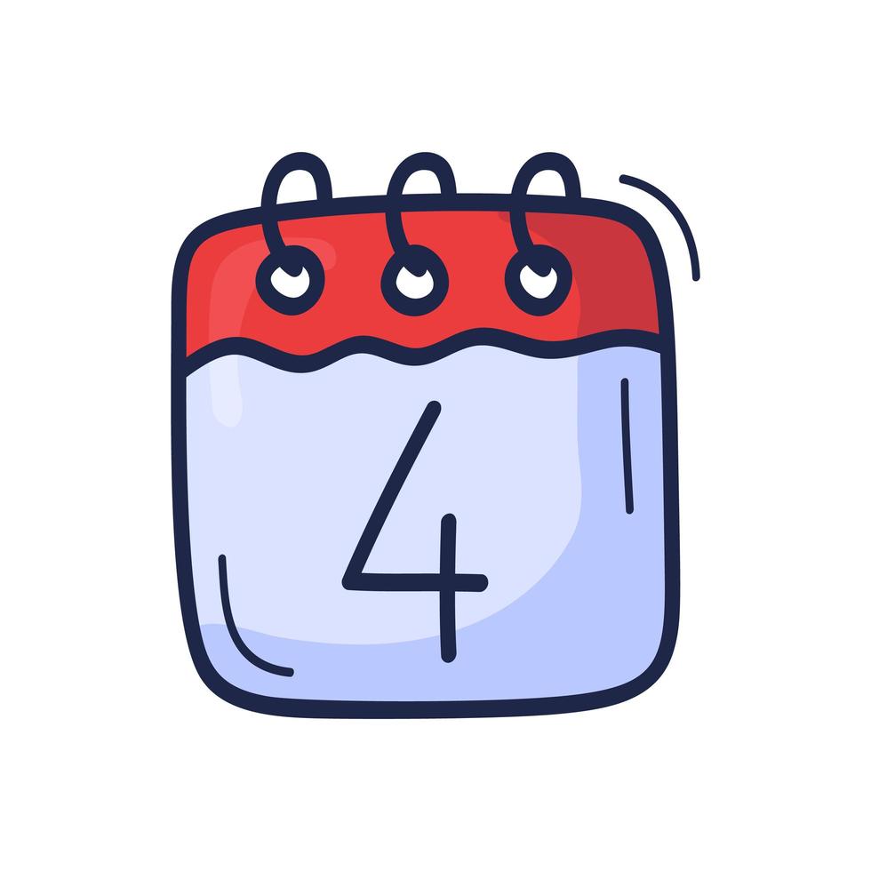 l'icône de calendrier avec le numéro du 4 juillet est dessinée à la main en style cartoon. illustration vectorielle pour la fête de l'indépendance aux états-unis vecteur