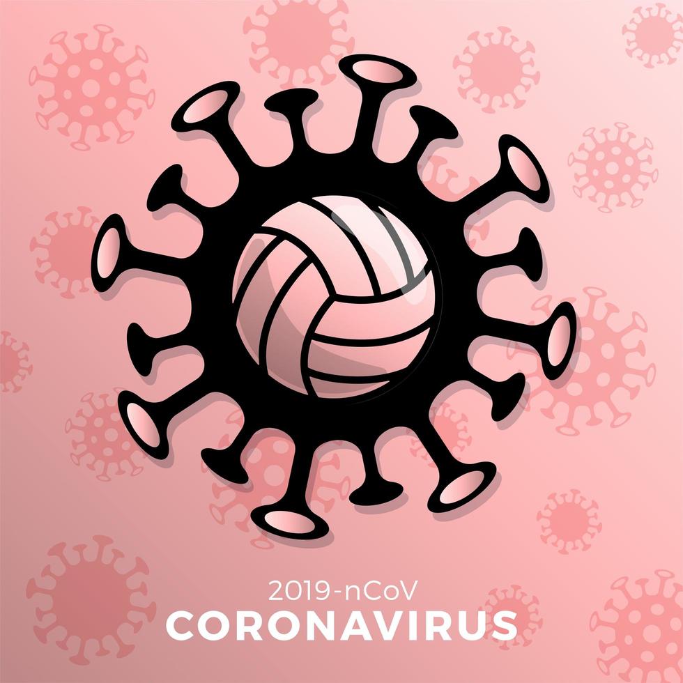 signe de vecteur de volley-ball Attention coronavirus. arrêter l'épidémie de covid-19. danger de coronavirus et risque de maladie pour la santé publique et épidémie de grippe. annulation du concept d'événements sportifs et de matchs