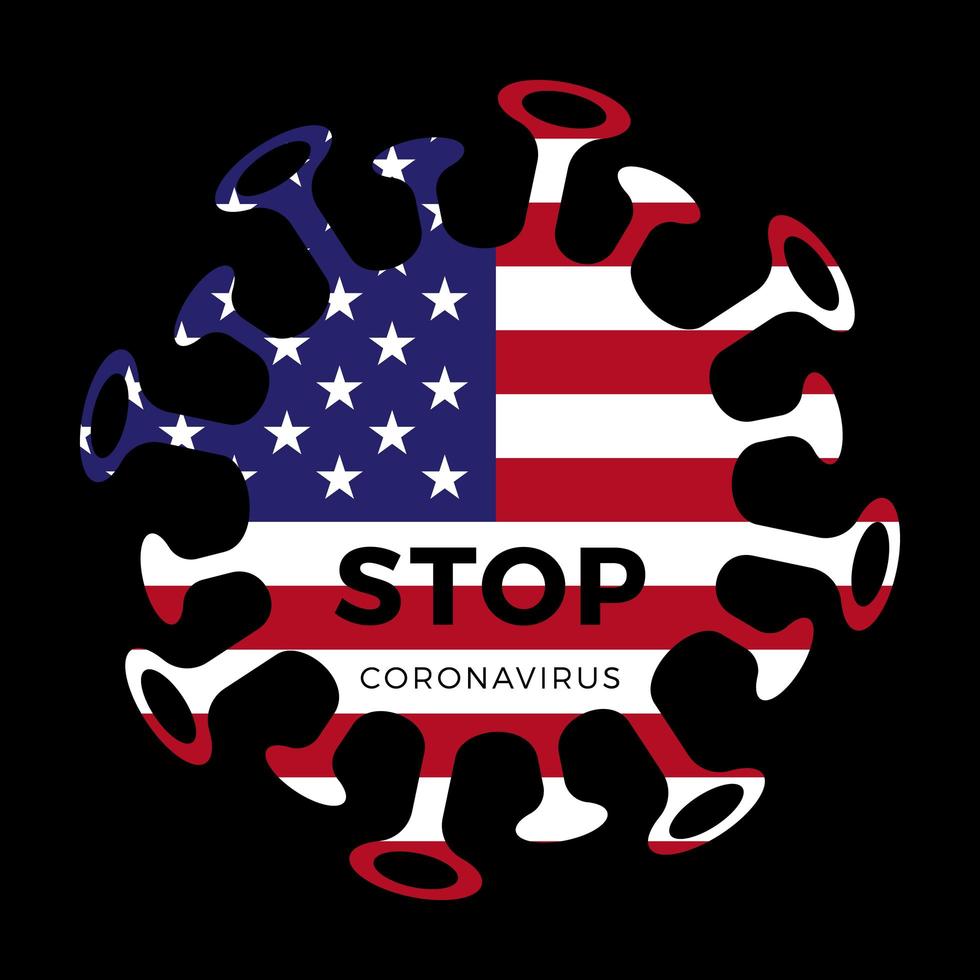 drapeau des États-Unis d'Amérique avec le symbole du virus corona d'arrêt, 2019-ncov, illustration vectorielle. vecteur