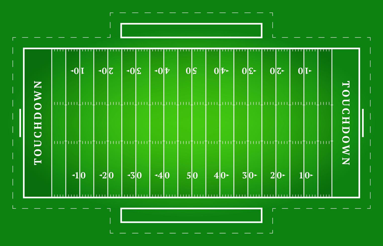 terrain de football américain plat vert. vue de dessus du terrain de rugby avec modèle de ligne. stade de vecteur. vecteur
