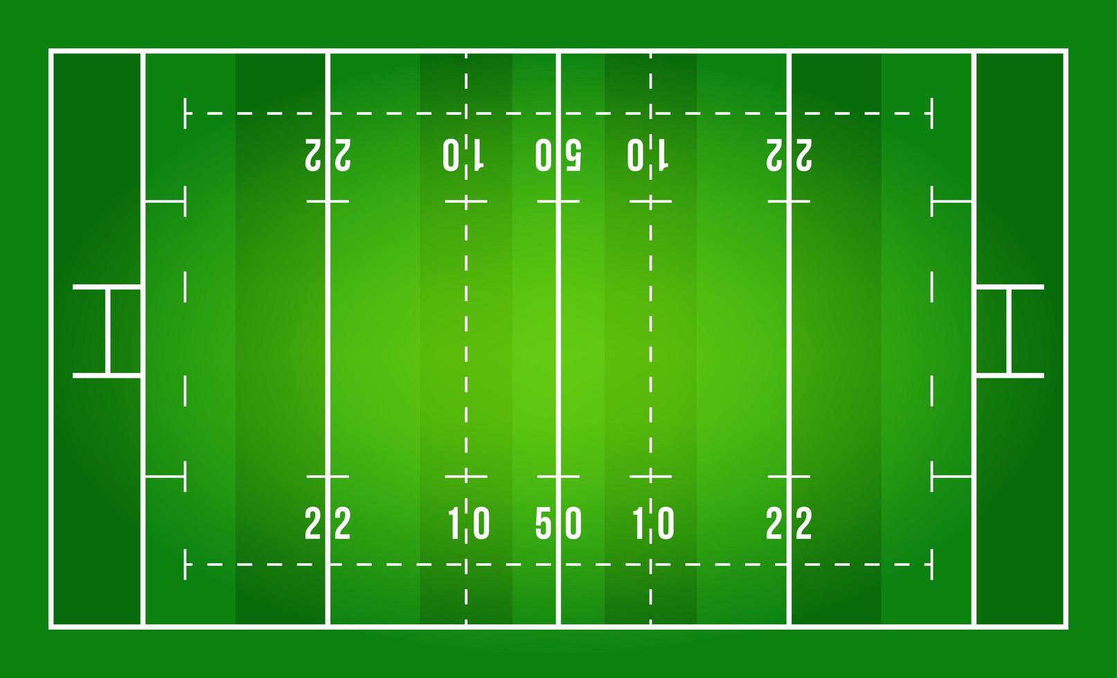 terrain de rugby vert plat. vue de dessus du terrain de rugby avec modèle de ligne. stade de vecteur. vecteur