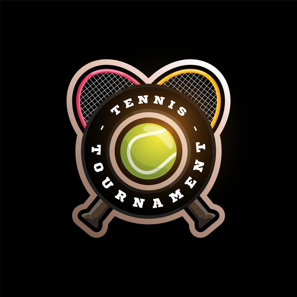 logo vectoriel circulaire de tennis avec raquette croisée. typographie professionnelle moderne sport emblème de vecteur de style rétro et conception de logo de modèle. logo coloré de tennis.