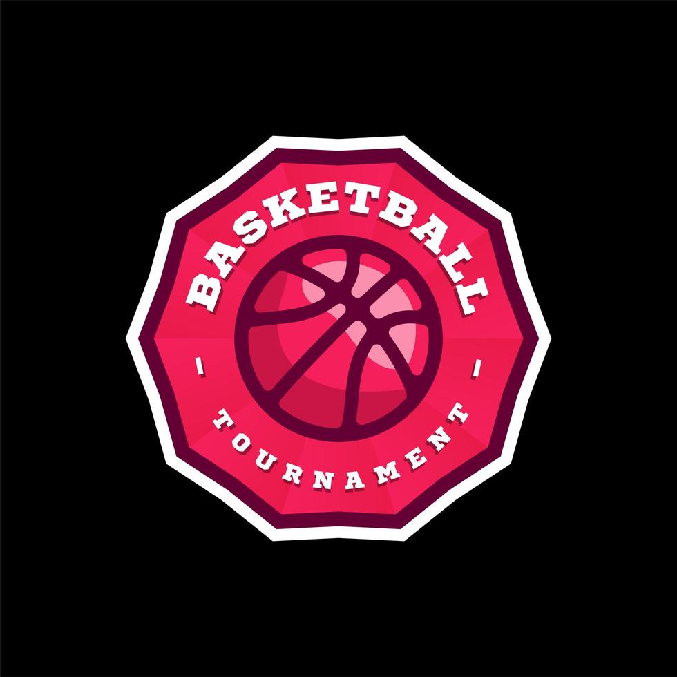 logo de la ligue de basket-ball de vecteur avec ballon. insigne de sport de couleur rose pour le championnat ou la ligue de tournoi