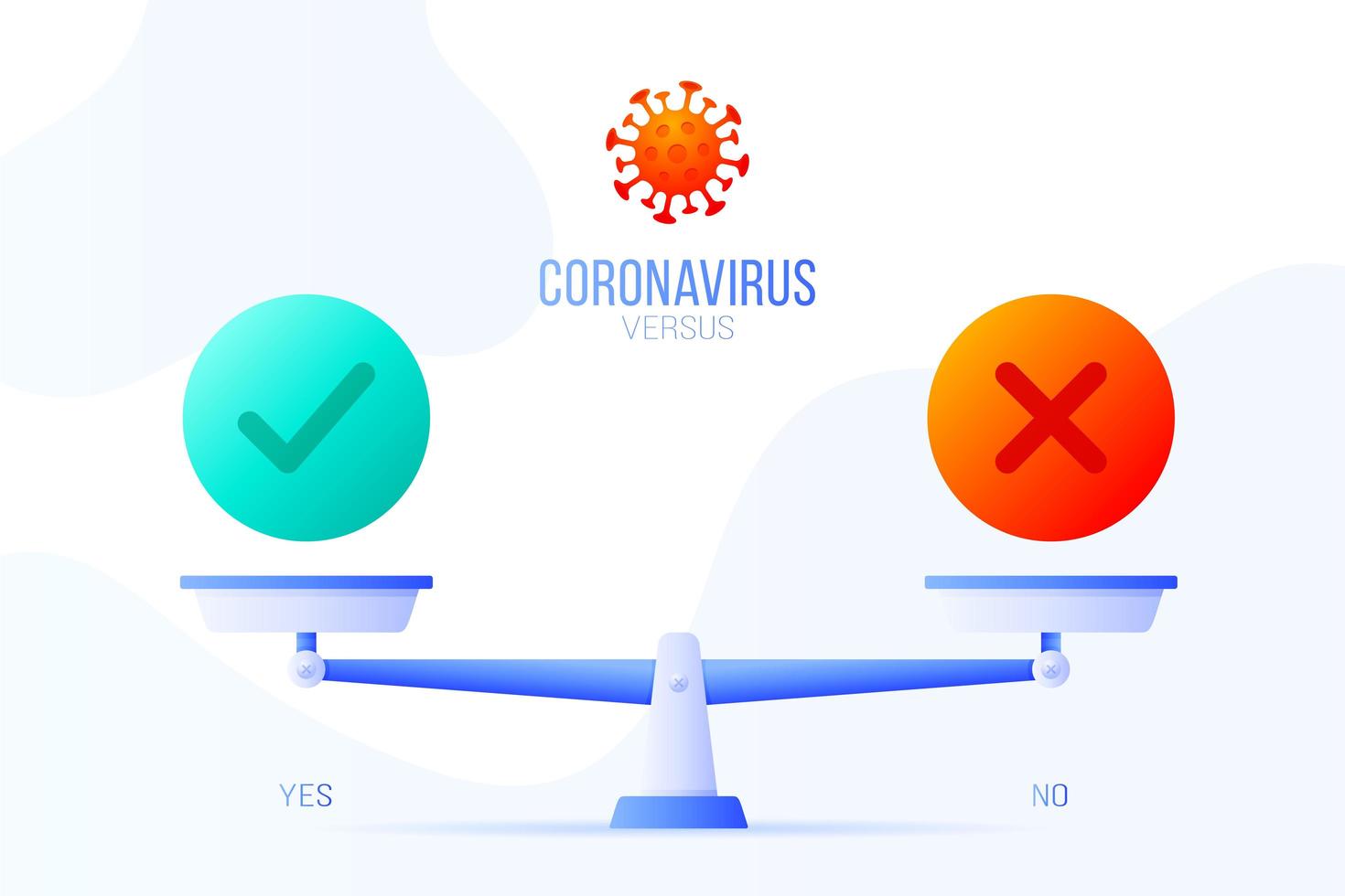 oui ou non illustration vectorielle de coronavirus. concept créatif d'échelles et de versus, d'un côté de l'échelle se trouve un bouton oui et de l'autre aucune icône. illustration vectorielle plane. vecteur