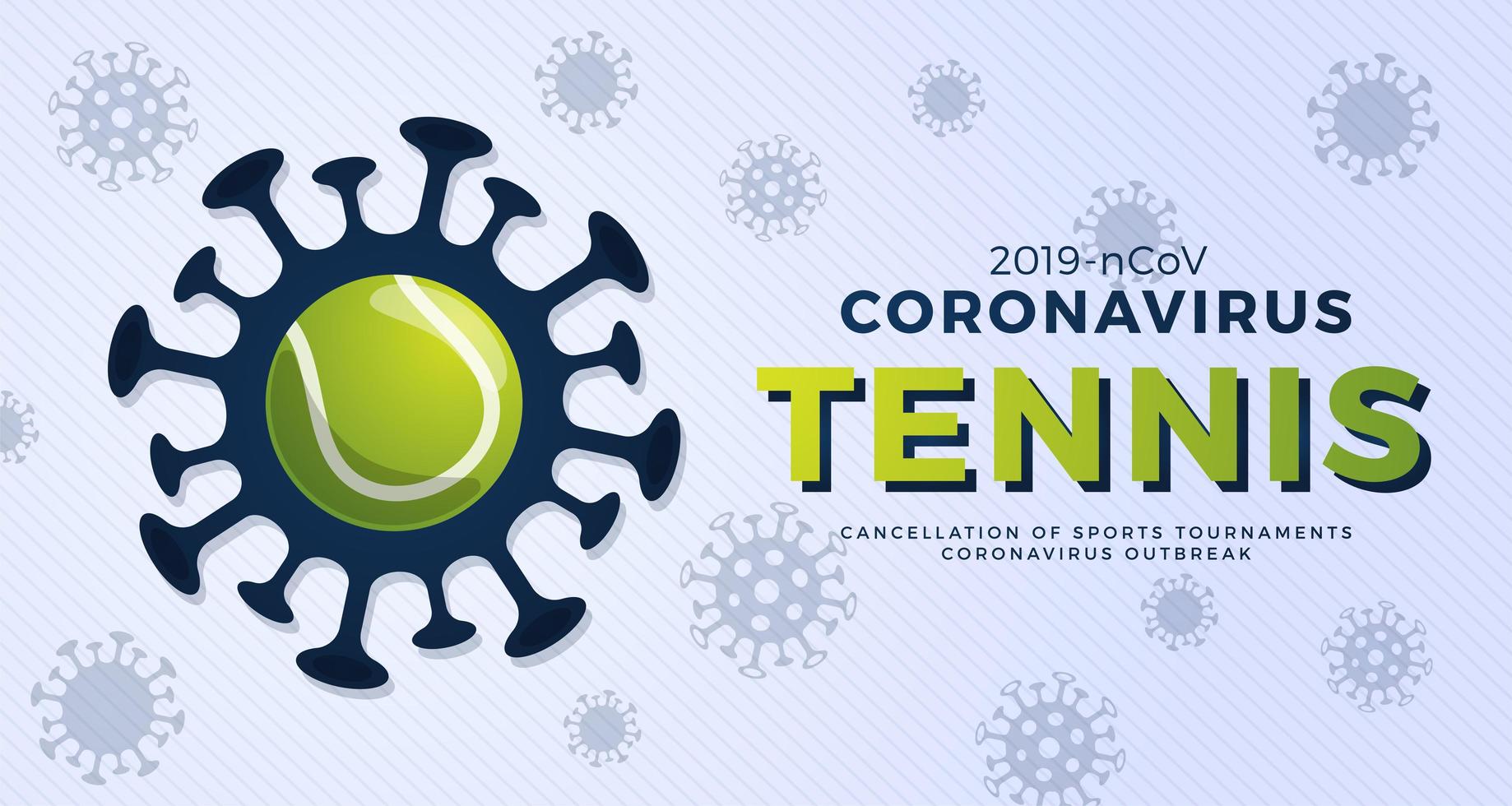 bannière de vecteur de tennis avertissement coronavirus. arrêter l'épidémie de 2019-ncov. danger de coronavirus et risque de maladie pour la santé publique et épidémie de grippe. annulation du concept d'événements sportifs et de matchs