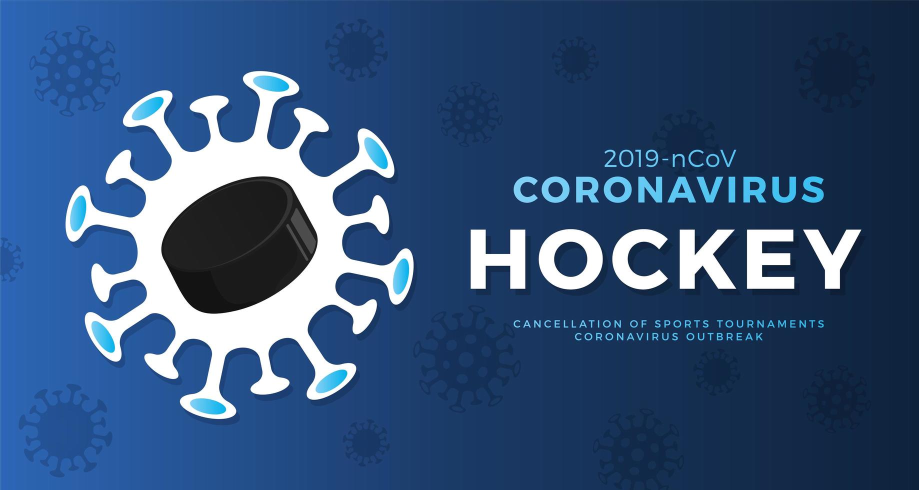 Bannière de vecteur de hockey sur glace Attention coronavirus. arrêter l'épidémie de 2019-ncov. danger de coronavirus et risque de maladie pour la santé publique et épidémie de grippe. annulation du concept d'événements sportifs et de matchs
