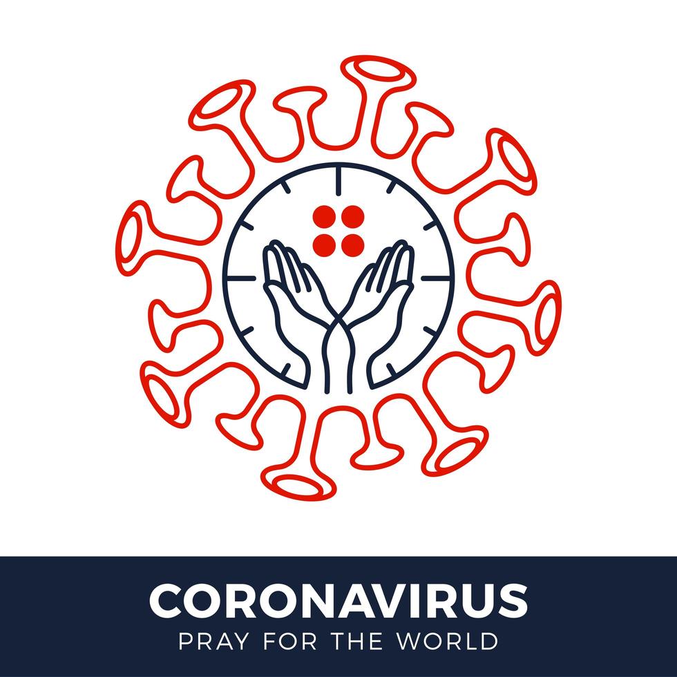 priez pour le concept de coronavirus mondial avec illustration vectorielle de mains. vecteur