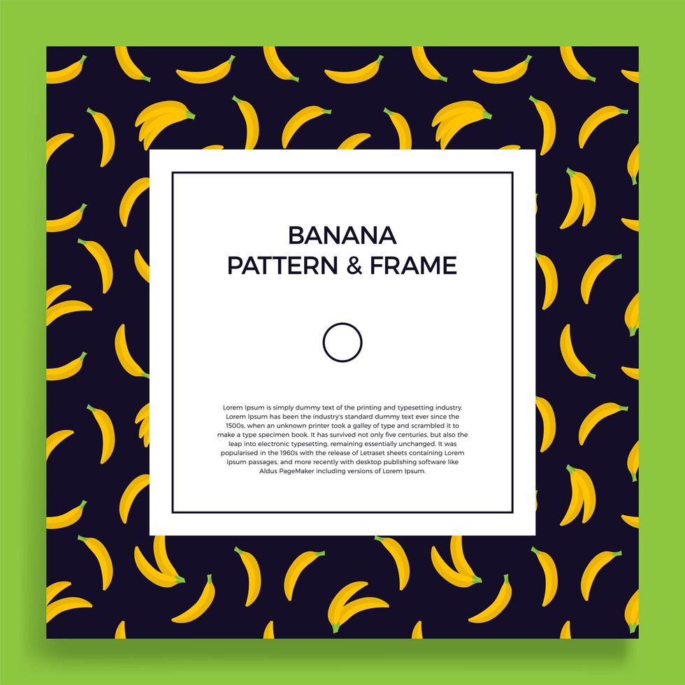 une carte postale carrée avec des motifs de banane sans soudure. bannière de cadre de vecteur avec des bananes de fruits jaunes. illustration d'été avec un espace vide pour le texte