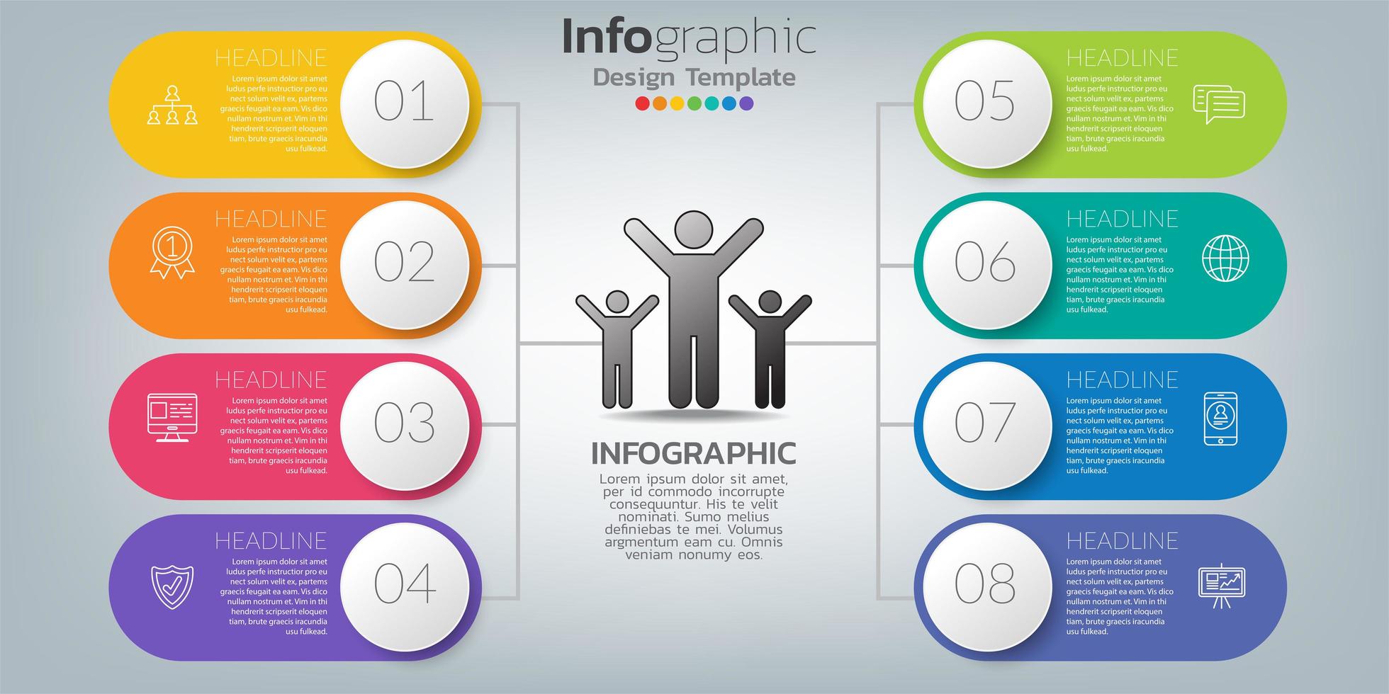 Le vecteur de conception infographique et les icônes peuvent être utilisés pour la mise en page du flux de travail, le diagramme, le rapport, la conception Web. concept d'entreprise avec des options, des étapes ou des processus.