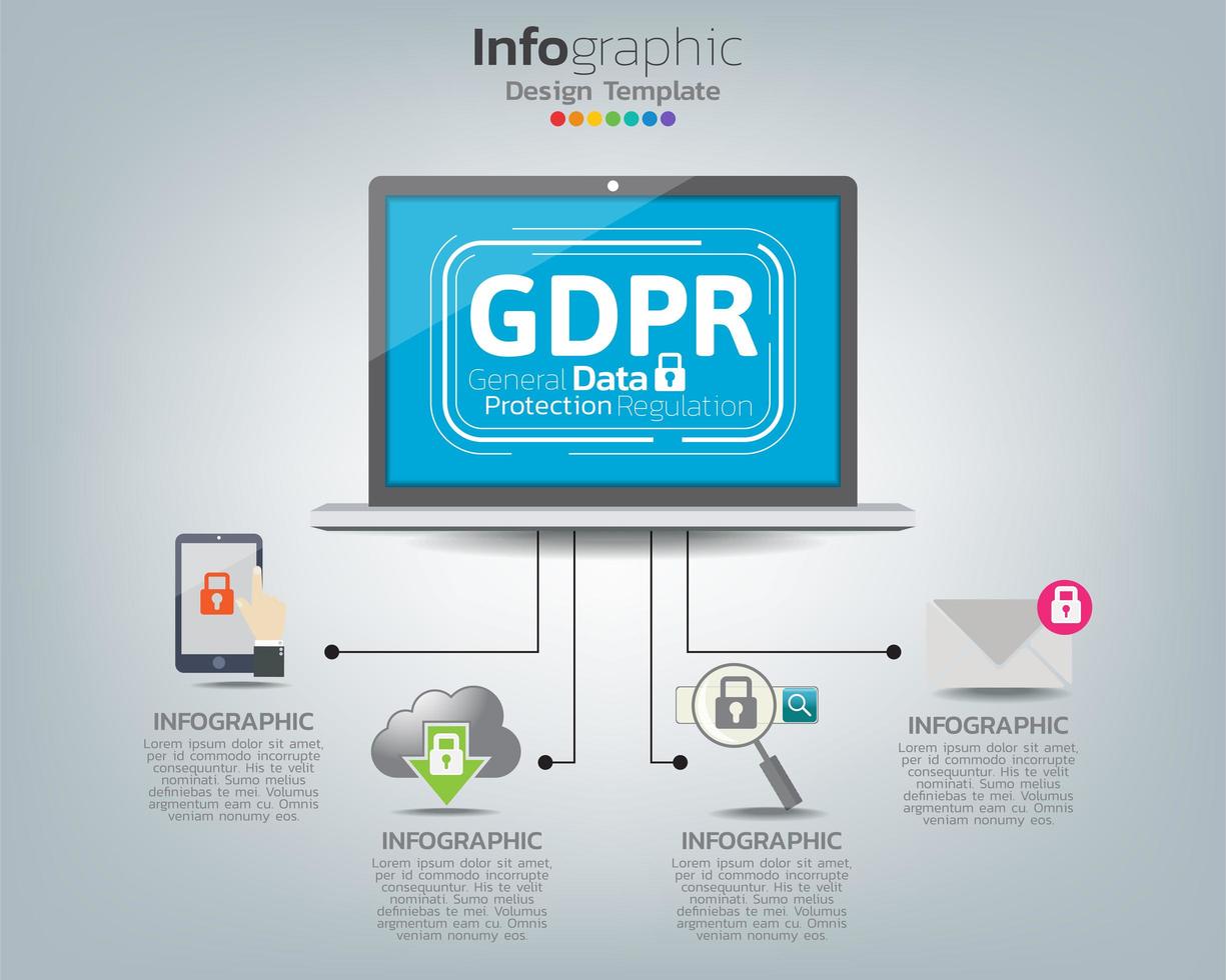 modèle d'infographie gdpr règlement général sur la protection des données sur labtop avec des icônes vecteur