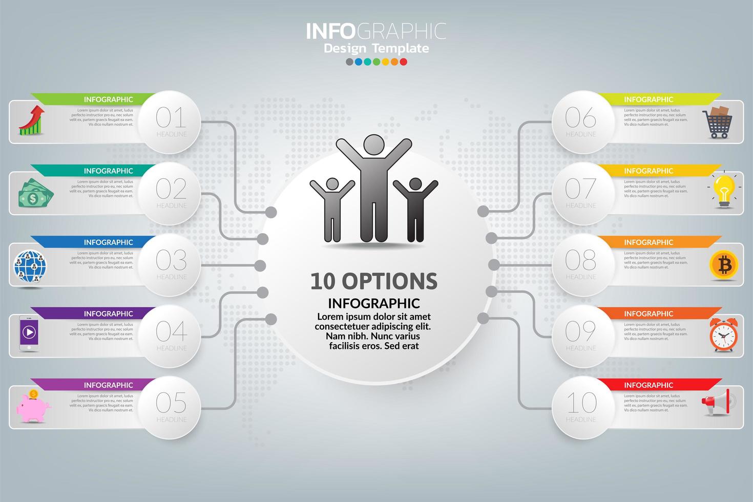 Le vecteur de conception infographique et les icônes peuvent être utilisés pour la mise en page du flux de travail, le diagramme, le rapport, la conception Web. concept d'entreprise avec des options, des étapes ou des processus.