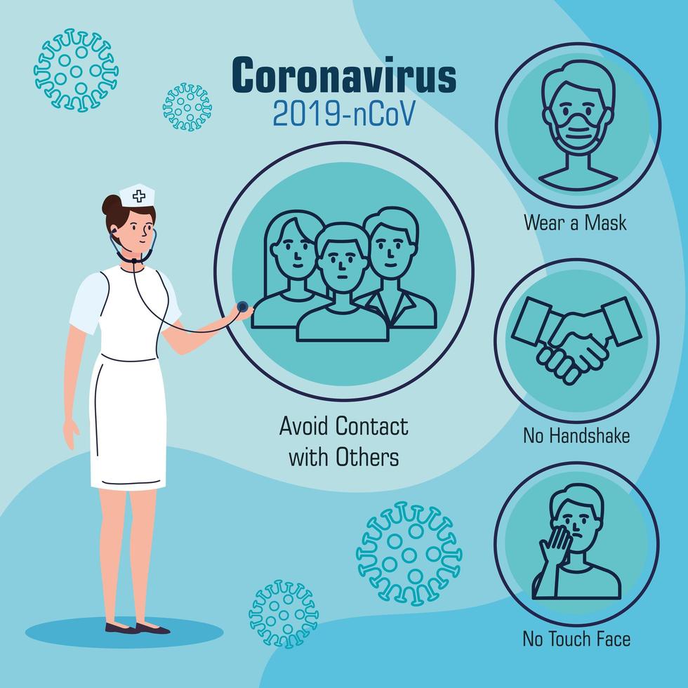 bannière de prévention des coronavirus avec infirmière vecteur