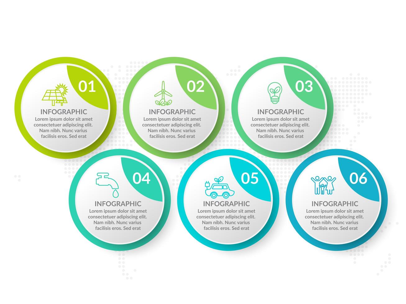 conception de modèle infographique avec 6 options de couleur. vecteur