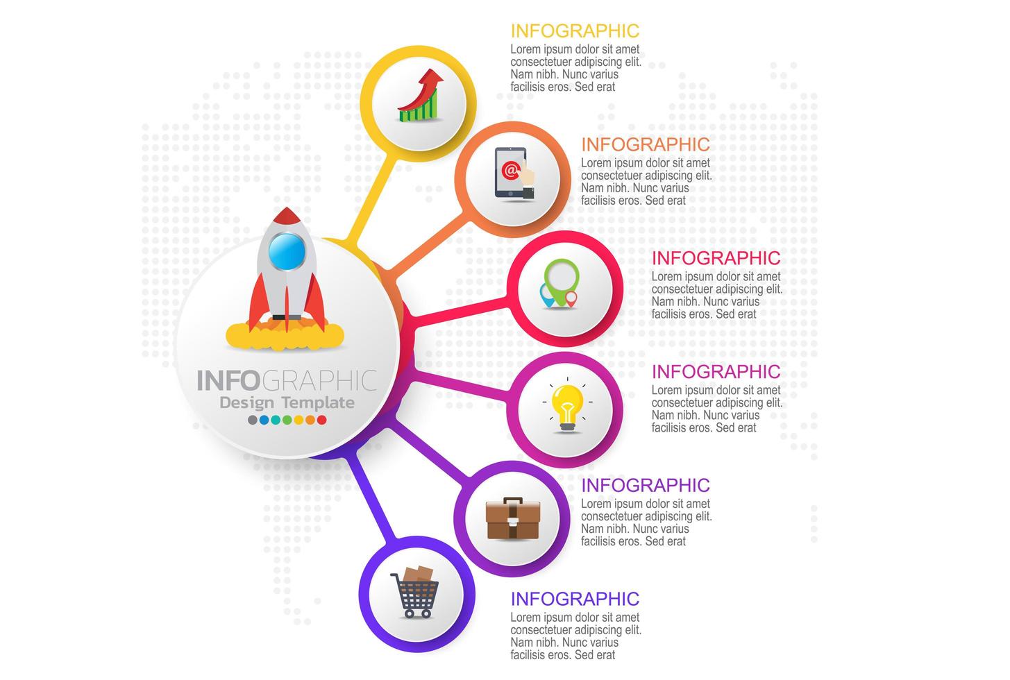 conception de modèle infographique avec 6 options de couleur. vecteur