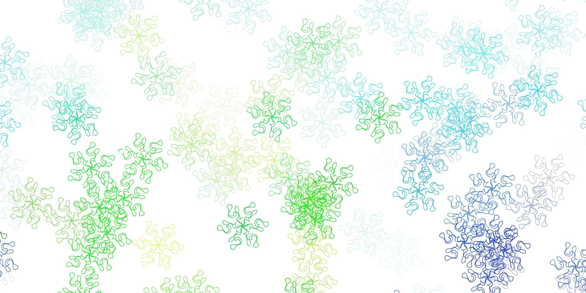 modèle de doodle de vecteur bleu clair, vert avec des fleurs.