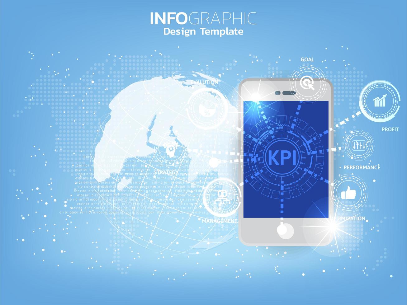 un smartphone et une icône avec le concept kpi. vecteur