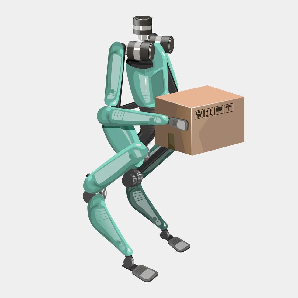 méthodes de livraison de robots modernes. robot bipède avec concept d'innovation d'expédition technologique de boîte. illustration vectorielle moderne. isolé vecteur