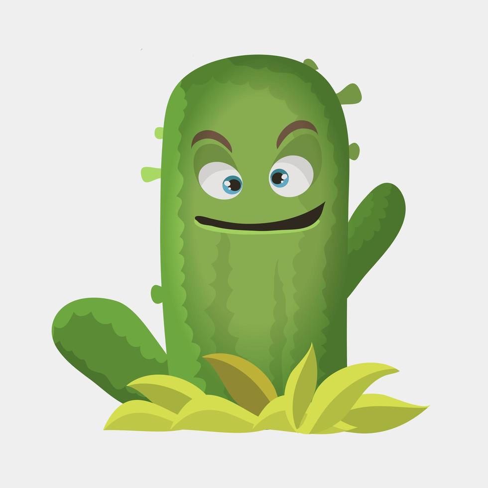 cactus mignon personnage de vecteur kawaii. plante aux visages souriants. branche agitant cactus. emoji drôle, jeu d'émoticônes. illustration de couleur de dessin animé isolé