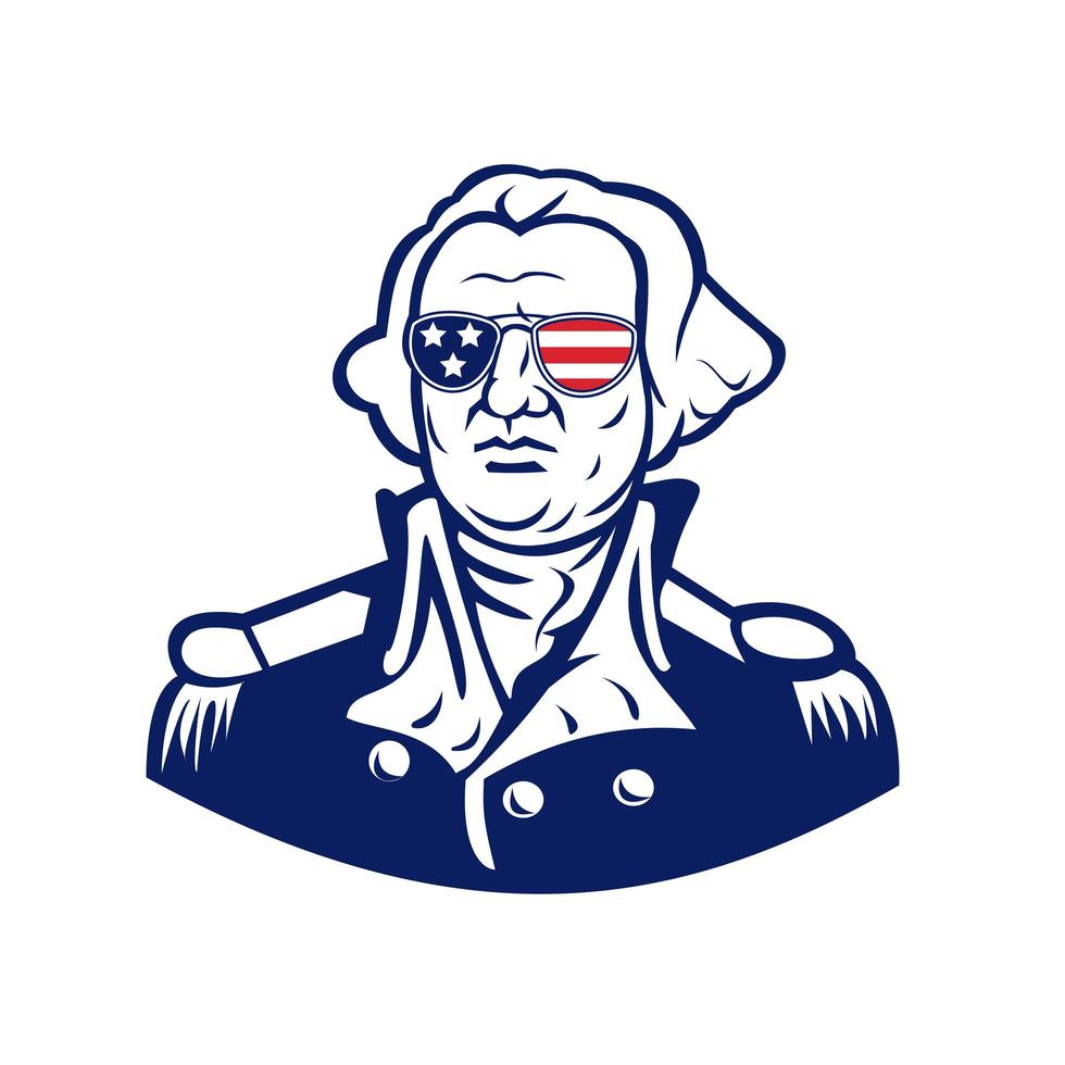 Washington portant mascotte de lunettes de soleil drapeau usa vecteur