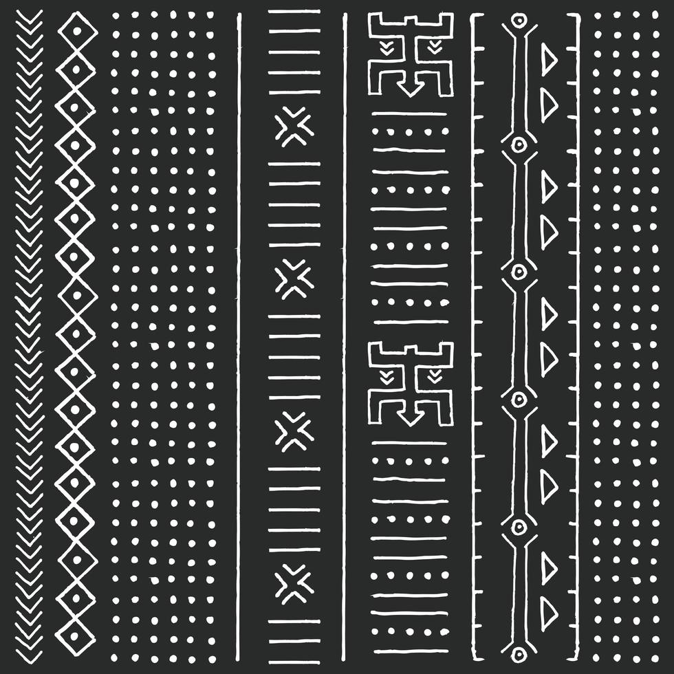 motif ethnique tribal noir et blanc avec des éléments géométriques vecteur