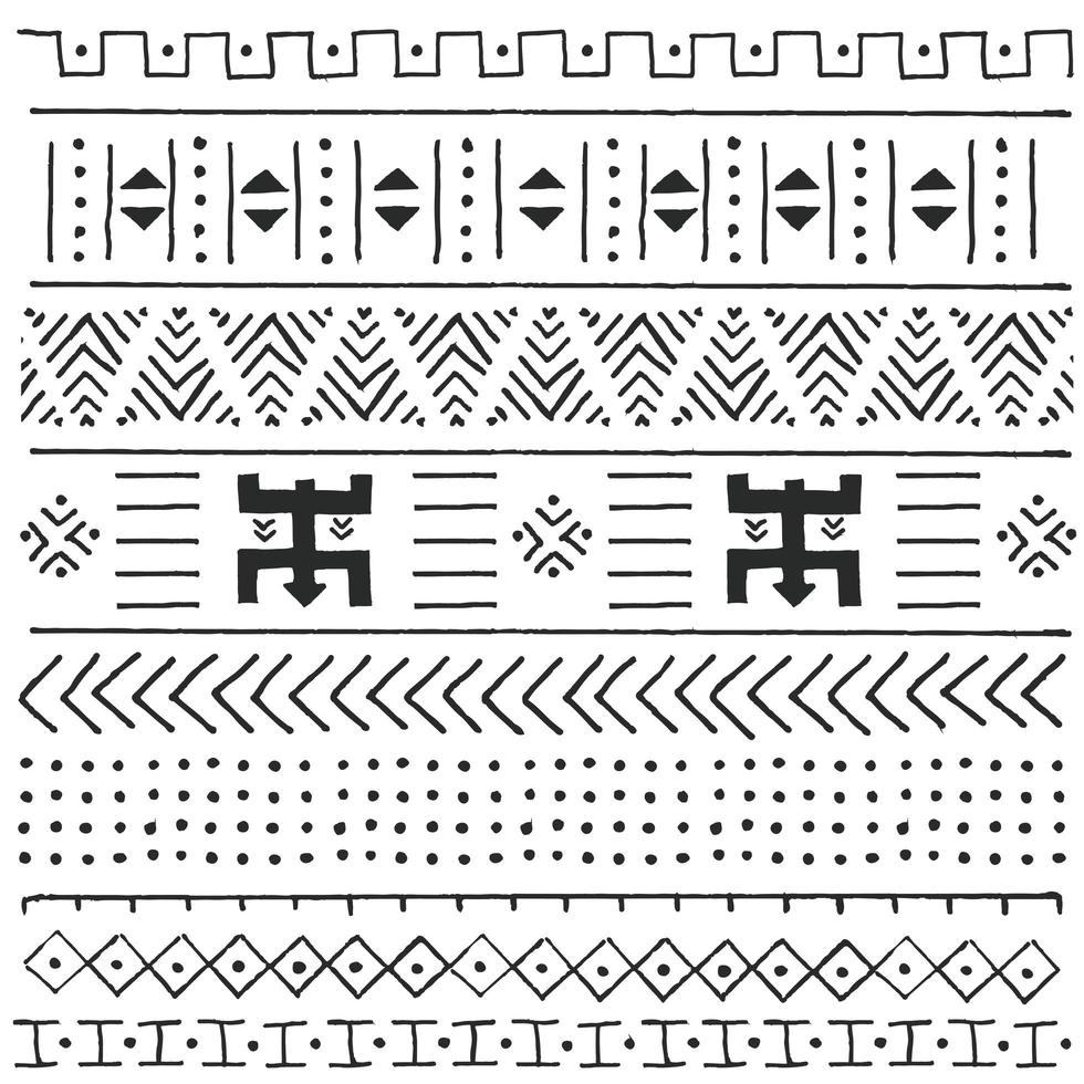 motif ethnique tribal noir et blanc avec des éléments géométriques vecteur