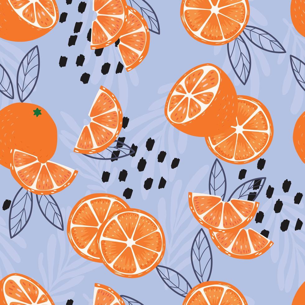 modèle sans couture de fruits, oranges avec feuilles et éléments abstraits vecteur