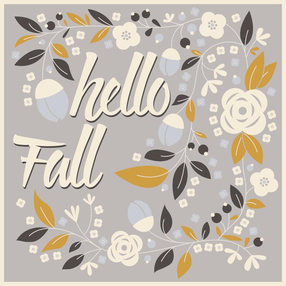 conception de cartes automne avec cadre floral et message de typographie vecteur