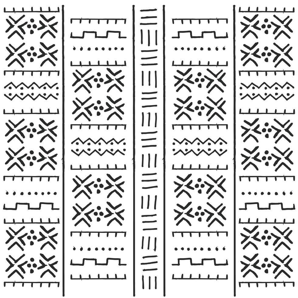 motif ethnique tribal noir et blanc avec des éléments géométriques vecteur