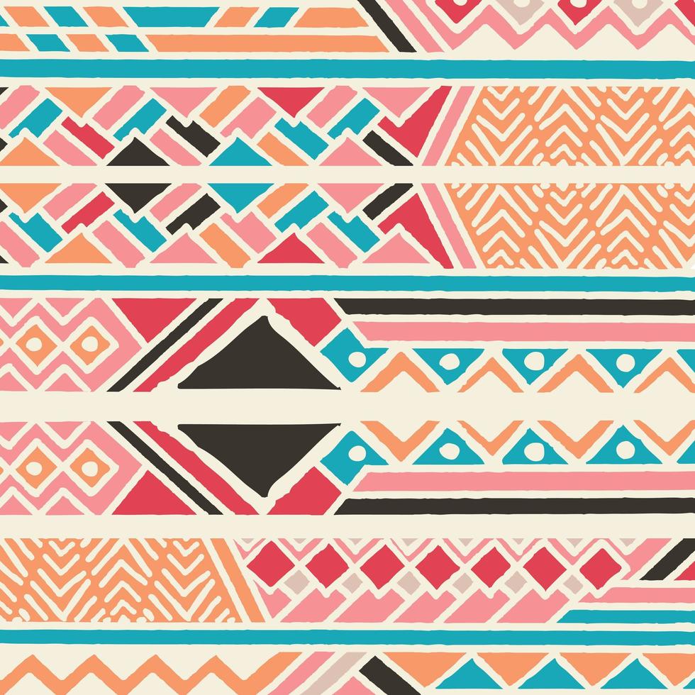 motif bohème coloré ethnique tribal avec éléments géométriques, tissu de boue africaine vecteur