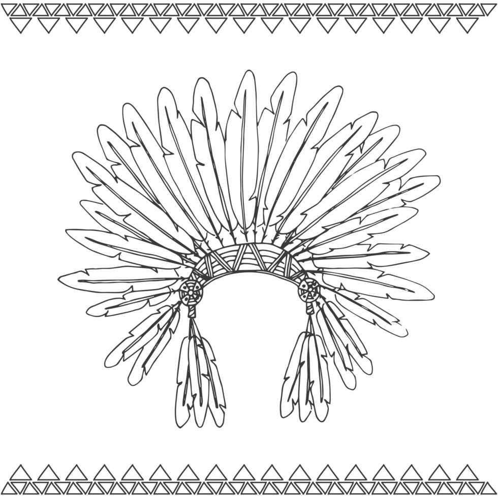 coiffe de chef indien amérindien dessiné à la main vecteur