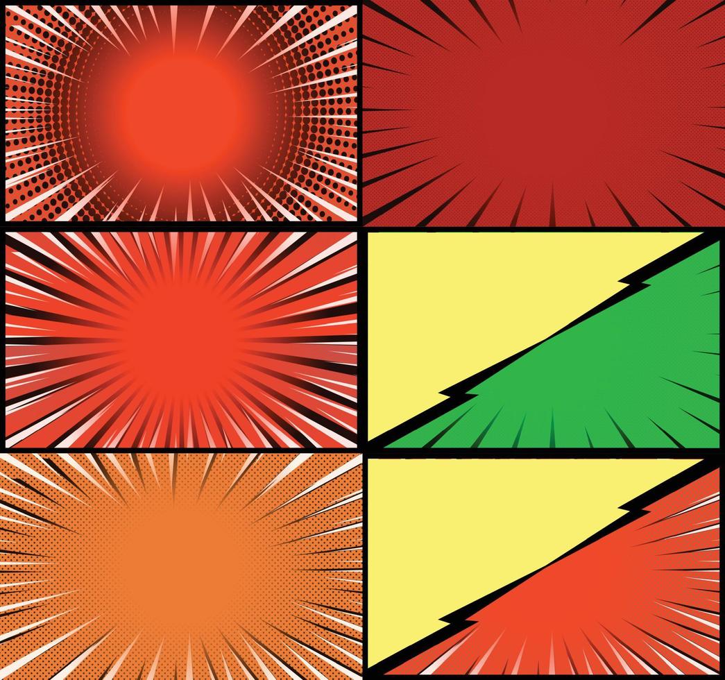 fond de cadres colorés de bande dessinée avec des rayons de demi-teintes effets radiaux et pointillés style pop art vecteur