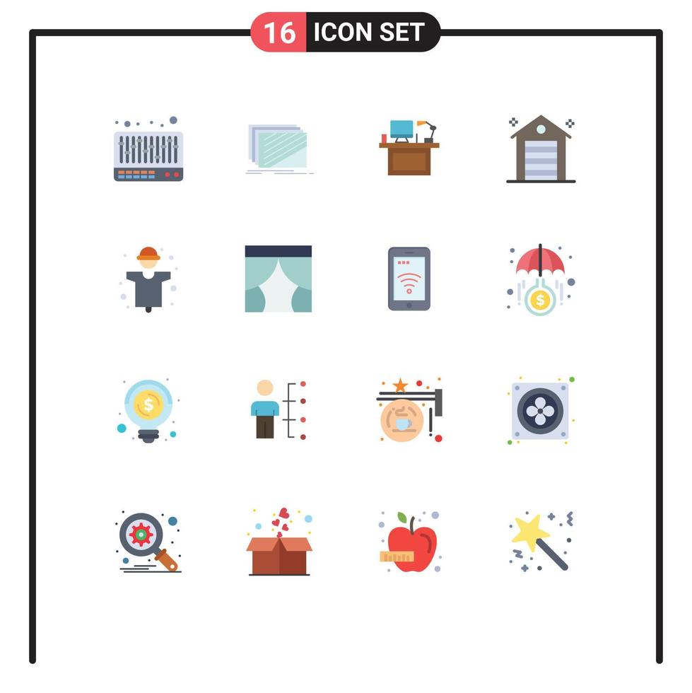 symboles d'icônes universels groupe de 16 couleurs plates modernes d'immeuble de bureaux table d'ordinateur bureau modifiable pack d'éléments de conception de vecteur créatif