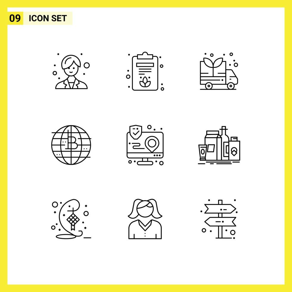 aperçu de l'interface mobile ensemble de 9 pictogrammes d'éléments de conception vectoriels modifiables d'action van van action cryptocurrency vecteur
