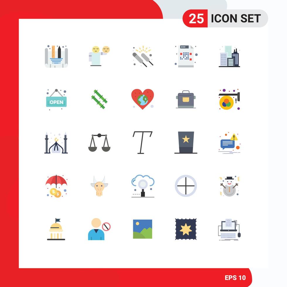 pack de 25 signes et symboles de couleurs plates modernes pour les supports d'impression Web tels que le code de fichier d'événement de courrier de la vie éléments de conception vectoriels modifiables vecteur