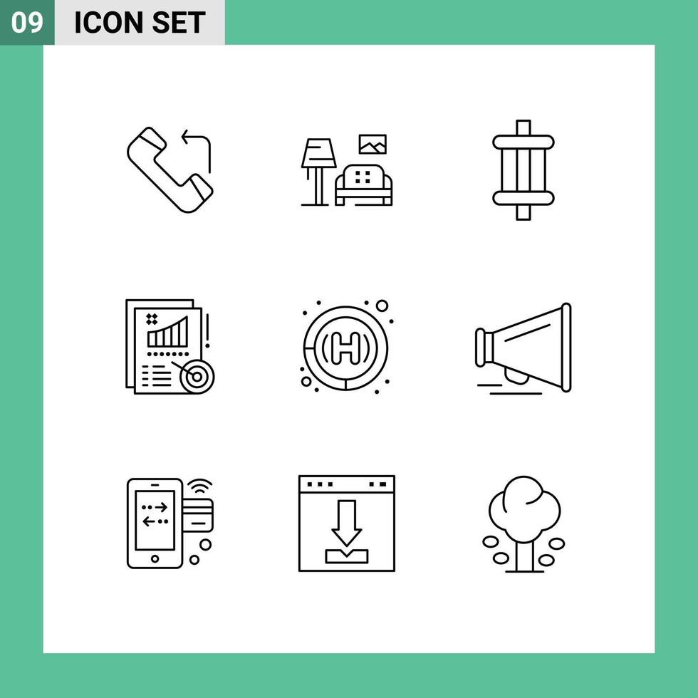 ensemble de 9 symboles d'icônes d'interface utilisateur modernes signes pour la métrique de conception de voiture de clinique d'hôpital éléments de conception vectoriels modifiables vecteur
