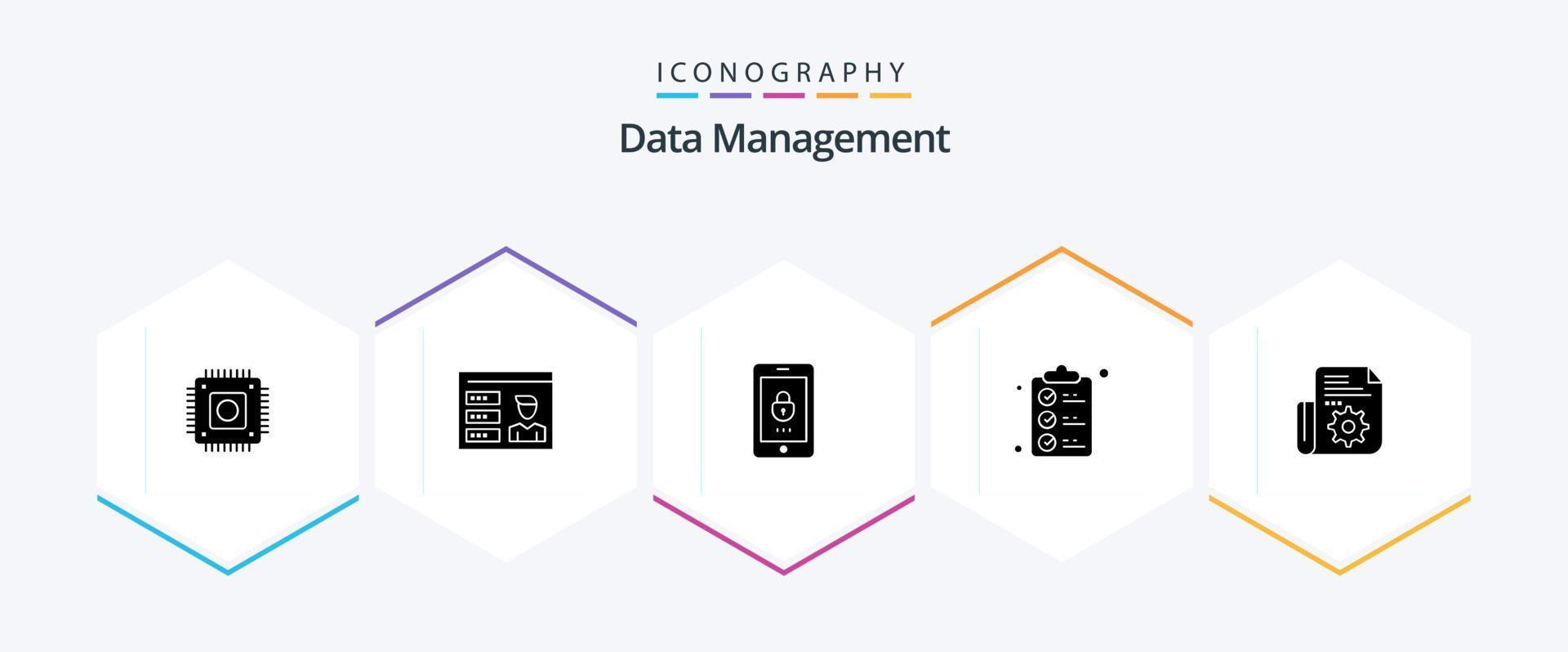 gestion des données pack d'icônes de 25 glyphes comprenant un document. utilisateur . Sécurité. serrure vecteur