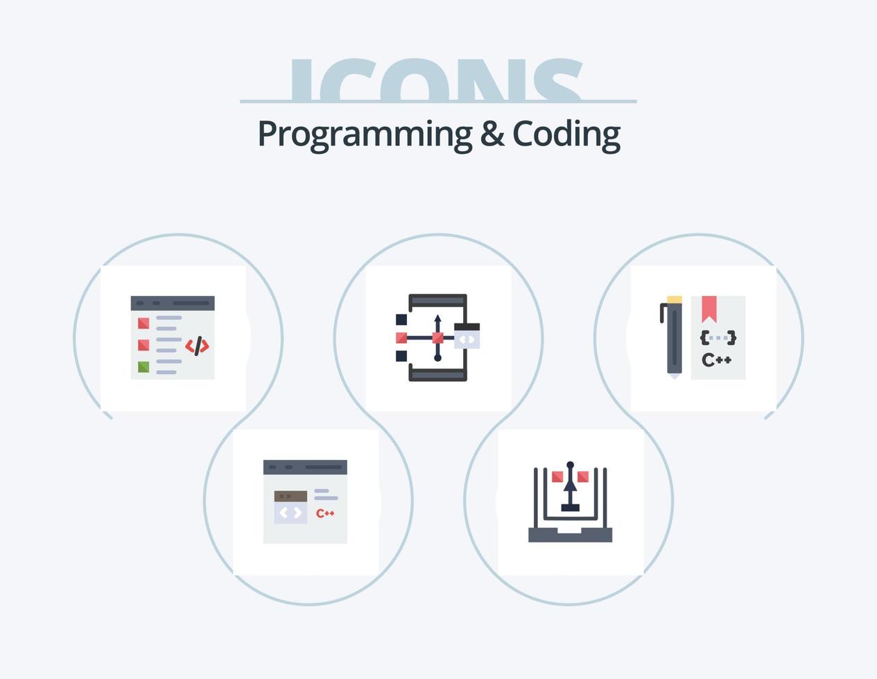 programmation et codage pack d'icônes plates 5 conception d'icônes. développement. codage. développement. développement. codage vecteur