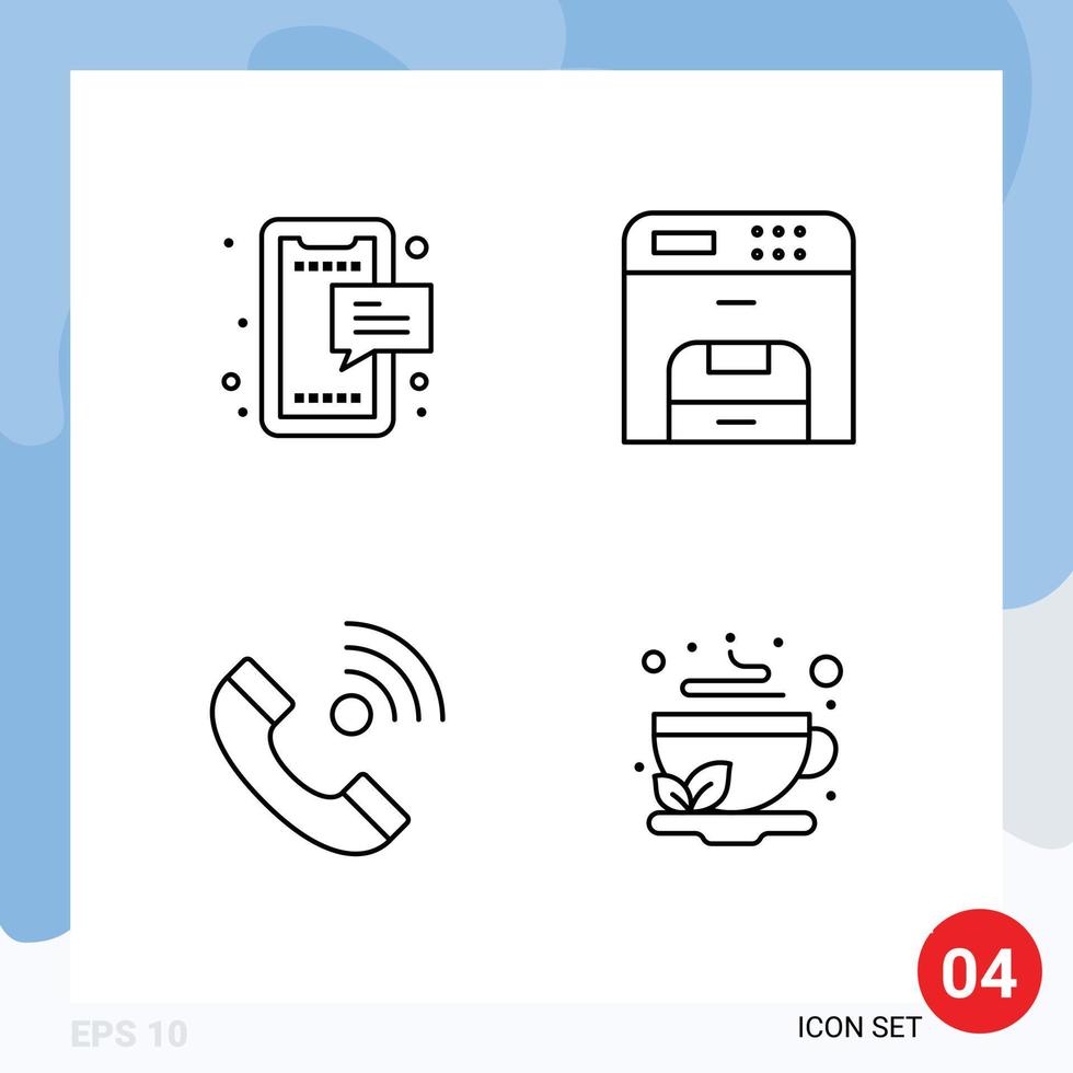 groupe de 4 signes et symboles de couleurs plates remplies pour appel sms appareil mobile contactez-nous éléments de conception vectoriels modifiables vecteur