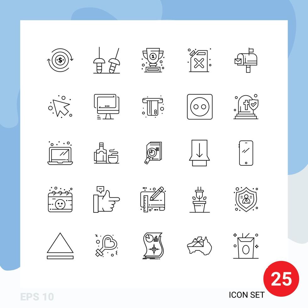 ensemble moderne de 25 lignes de pictogrammes d'éléments de conception vectoriels modifiables de canne à courrier de boîte e-mail vecteur