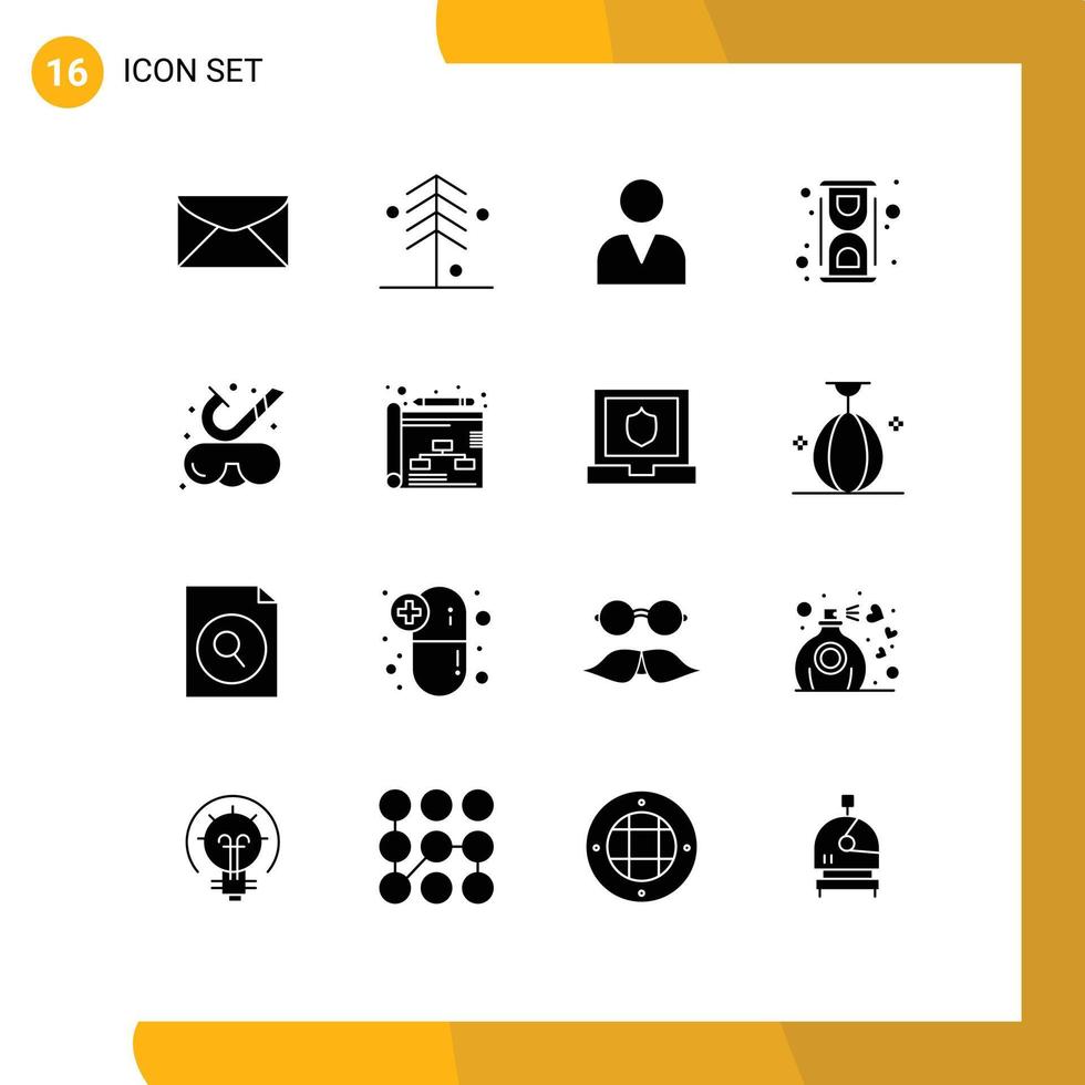 interface mobile glyphe solide ensemble de 16 pictogrammes d'administrateur de processus de lunettes convertir des éléments de conception vectoriels modifiables en laboratoire vecteur
