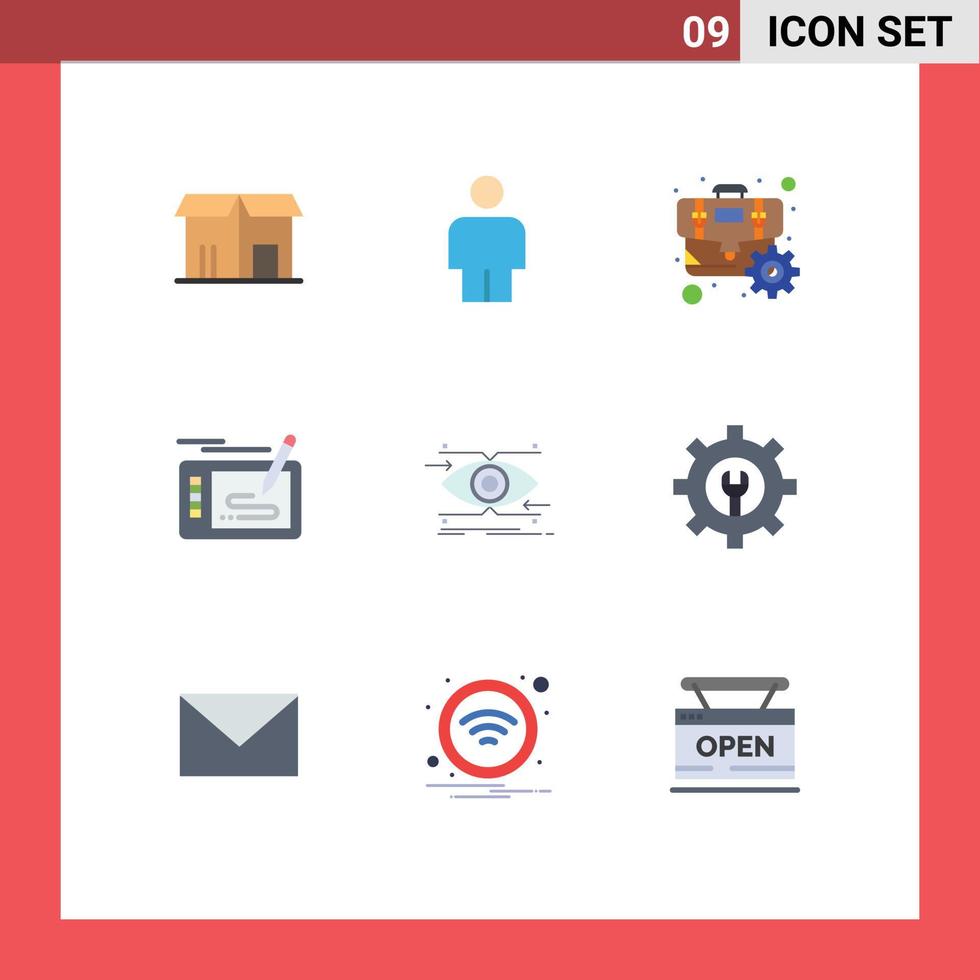 pack d'icônes vectorielles stock de 9 signes et symboles de ligne pour focus attention gear pad crayon éléments de conception vectoriels modifiables vecteur