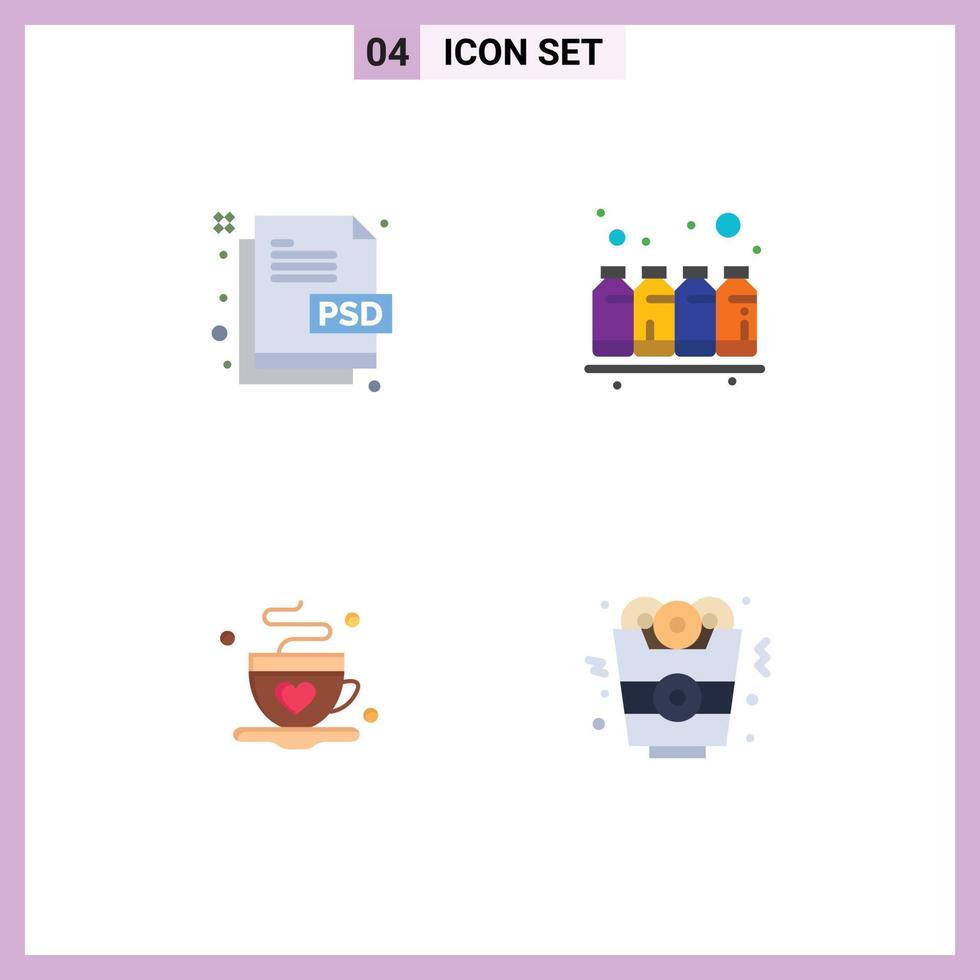 symboles d'icônes universelles groupe de 4 icônes plates modernes de couleurs créatives fichier couleur café éléments de conception vectoriels modifiables vecteur