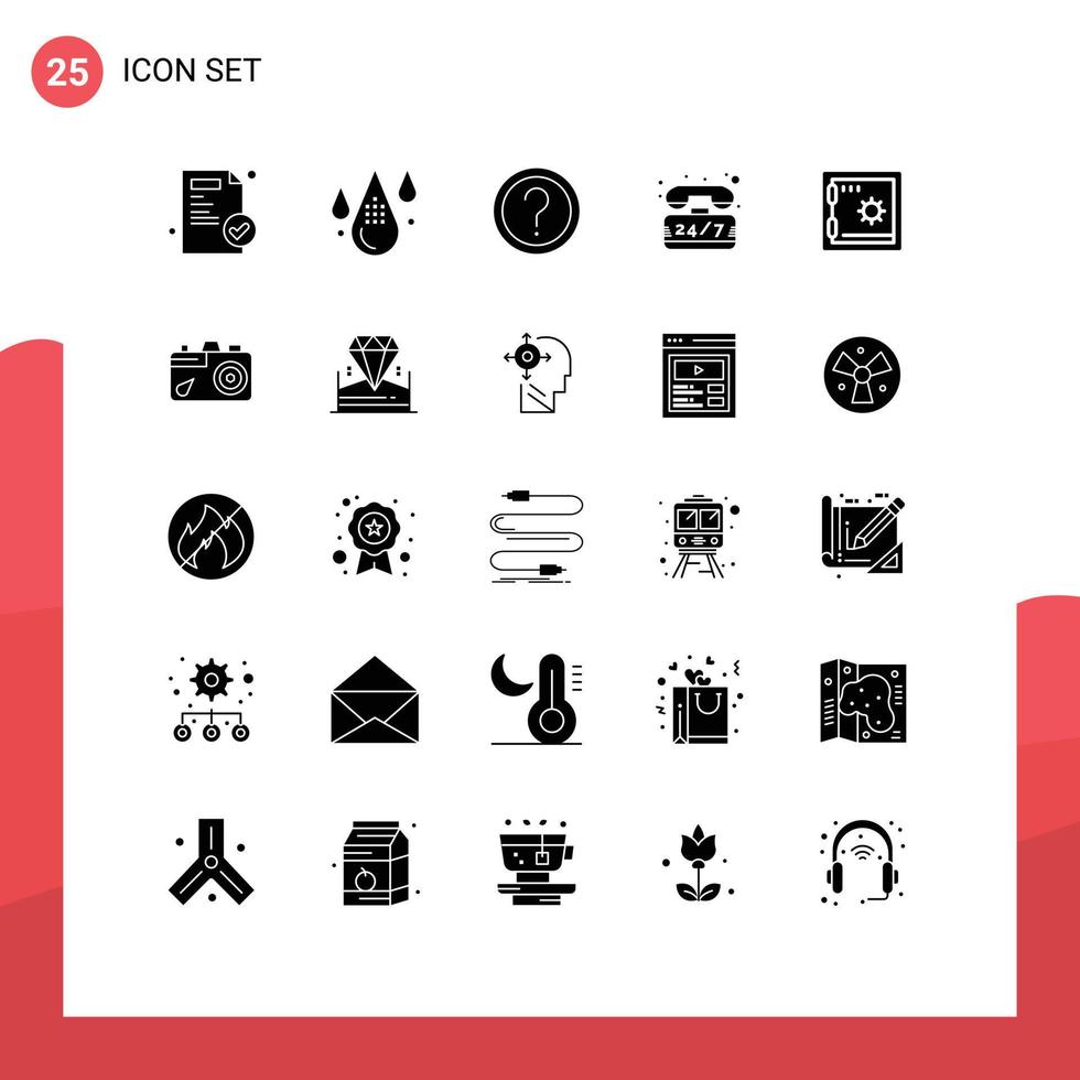 interface mobile glyphe solide ensemble de 25 pictogrammes d'informations d'assistance clientèle par téléphone bancaire éléments de conception vectoriels modifiables vecteur