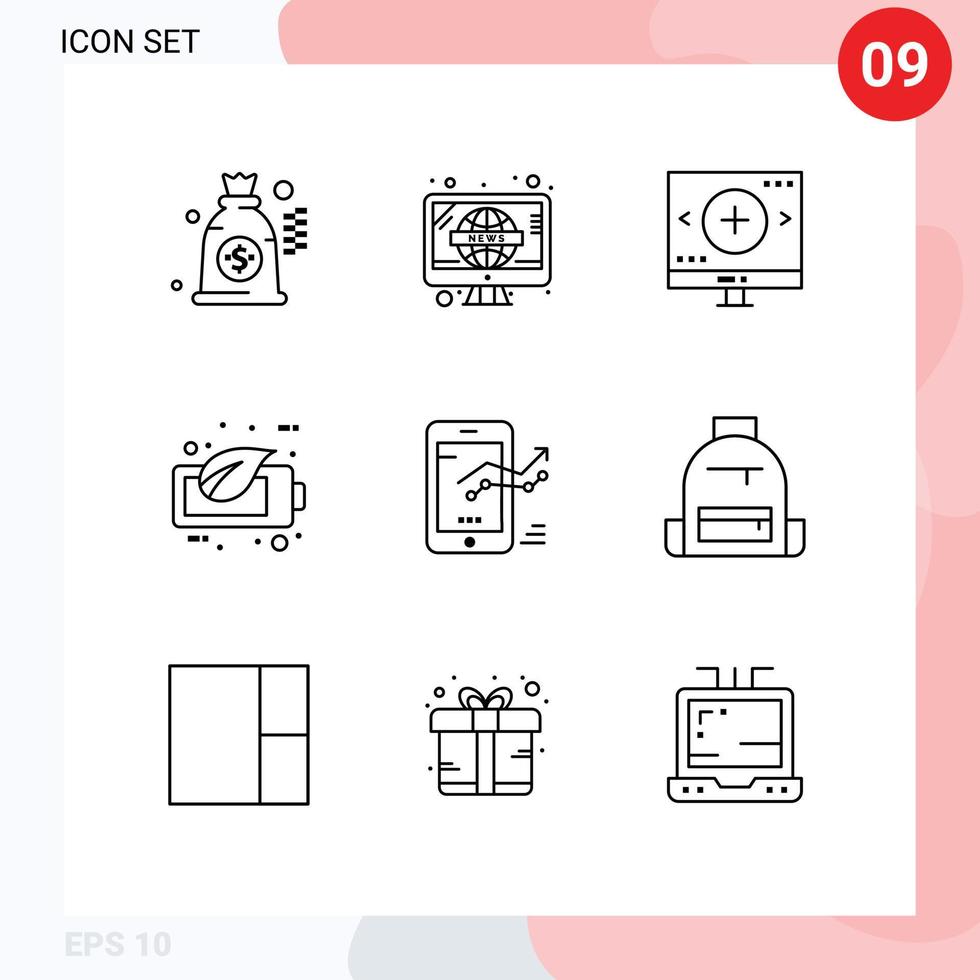 9 icônes créatives signes et symboles modernes de la batterie graphique trouver des éléments de conception vectoriels modifiables eco vert vecteur