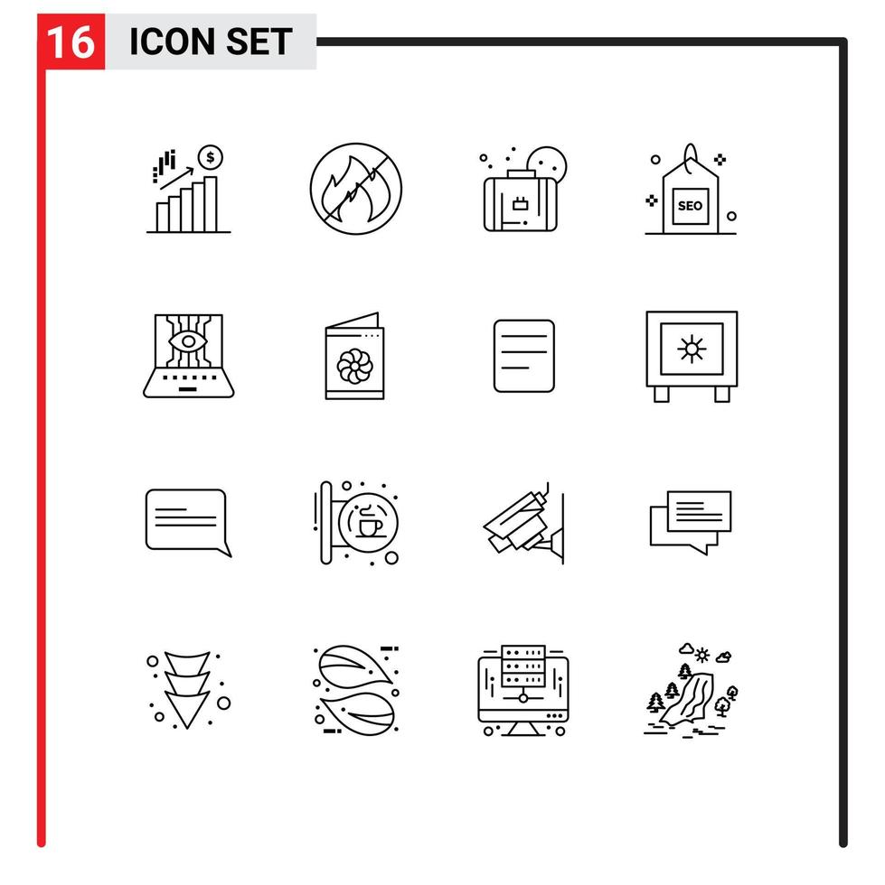 pack d'icônes vectorielles stock de 16 signes et symboles de ligne pour les sciences informatiques seo médias de recherche d'été éléments de conception vectoriels modifiables vecteur